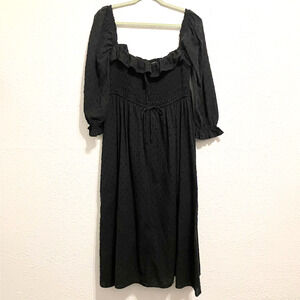 R. Yiposha Black Swiss Dot Smocked Midi Dress XL 16/18 Off Shoulder Boho Gothic